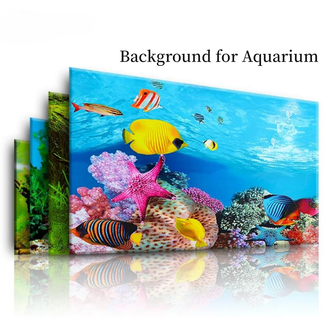 Marine Aquarium For Sale - พื้นหลัง Aquarium 3D สติกเกอร์โปสเตอร์ตกแต่งถังปลา Ocean พืชสองด้านภูมิทัศน์
