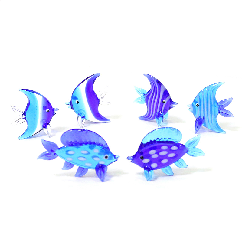 Marine Aquarium Orp - 2 ชิ้น ปลาทะเลแก้วมูราโน่สีฟ้า ของตกแต่งตู้ปลา งานฝีมือ ของประดับตกแต่ง