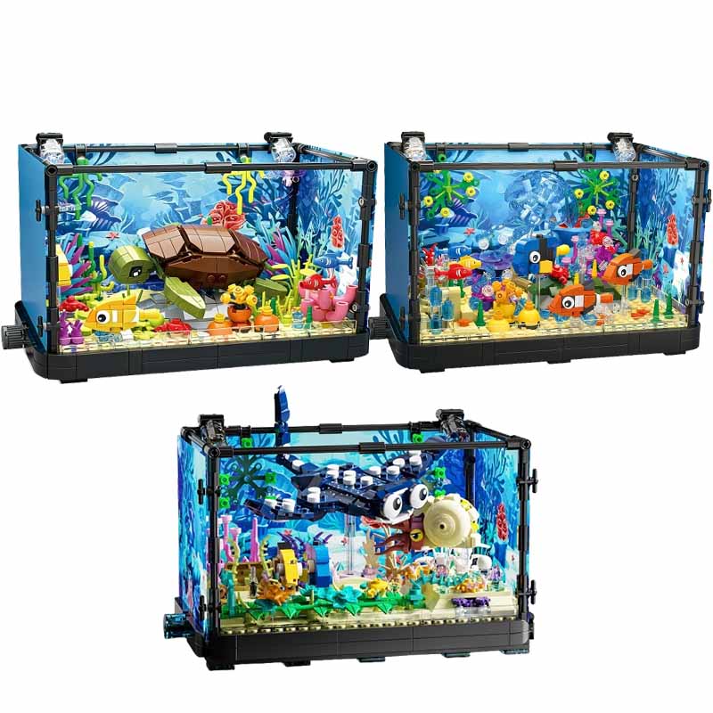 ชุดบล็อกตัวต่อตู้ปลาพร้อมไฟ，ตู - Aquarium Marine Fish บทวิจารณ์และราคา